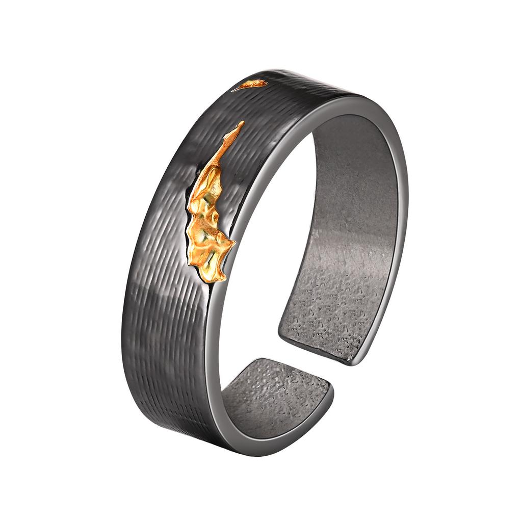 Retro Grey Metal Ring for Men Boys,Golden Lightning Open Ring,Vintage Punk Jewelry Gifts