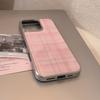 Pink Plaid Suitable for iPhone 16, 17 Pro Max, 14, 13, 15, Korean Sweet Style, Huawei Hard Case