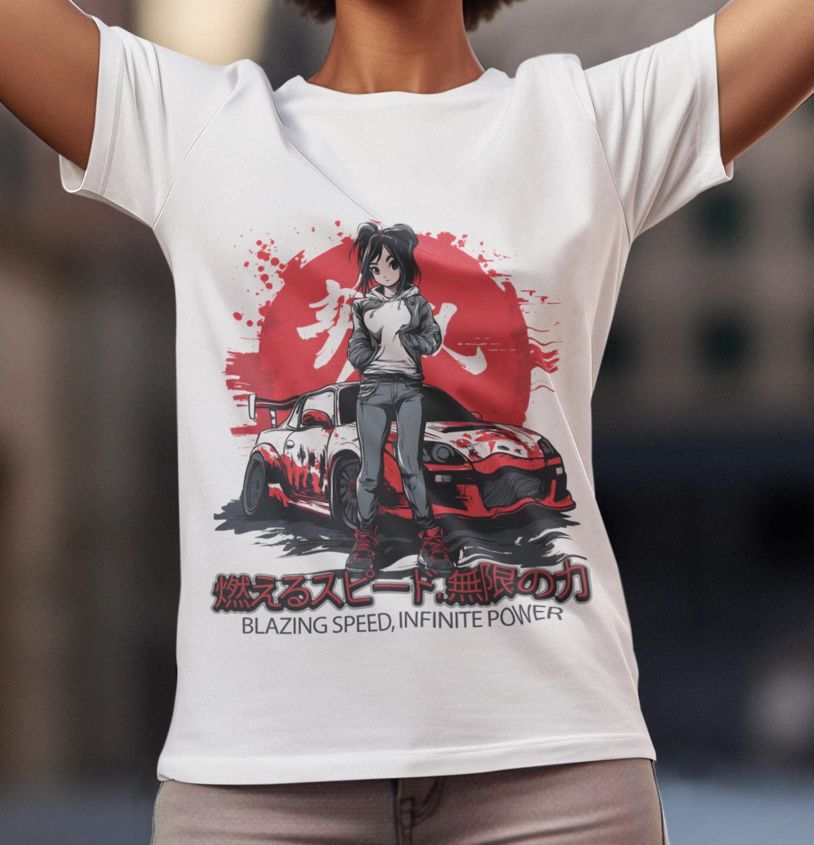 Retro Anime Car Graphic T-Shirt: 90s Style Streetwear Tee 2XL