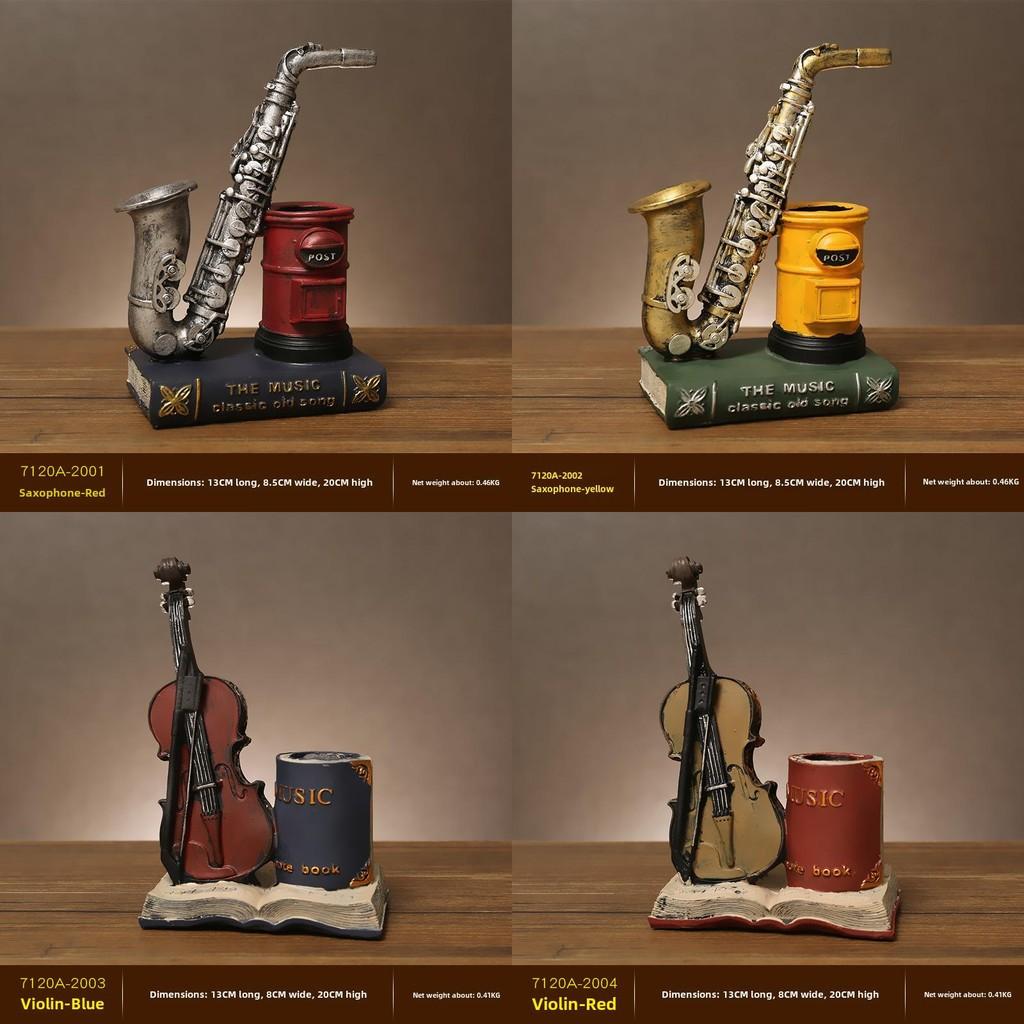 Resin Violin Classic Pen Organizer For Desktop Decoration In Living Study Room