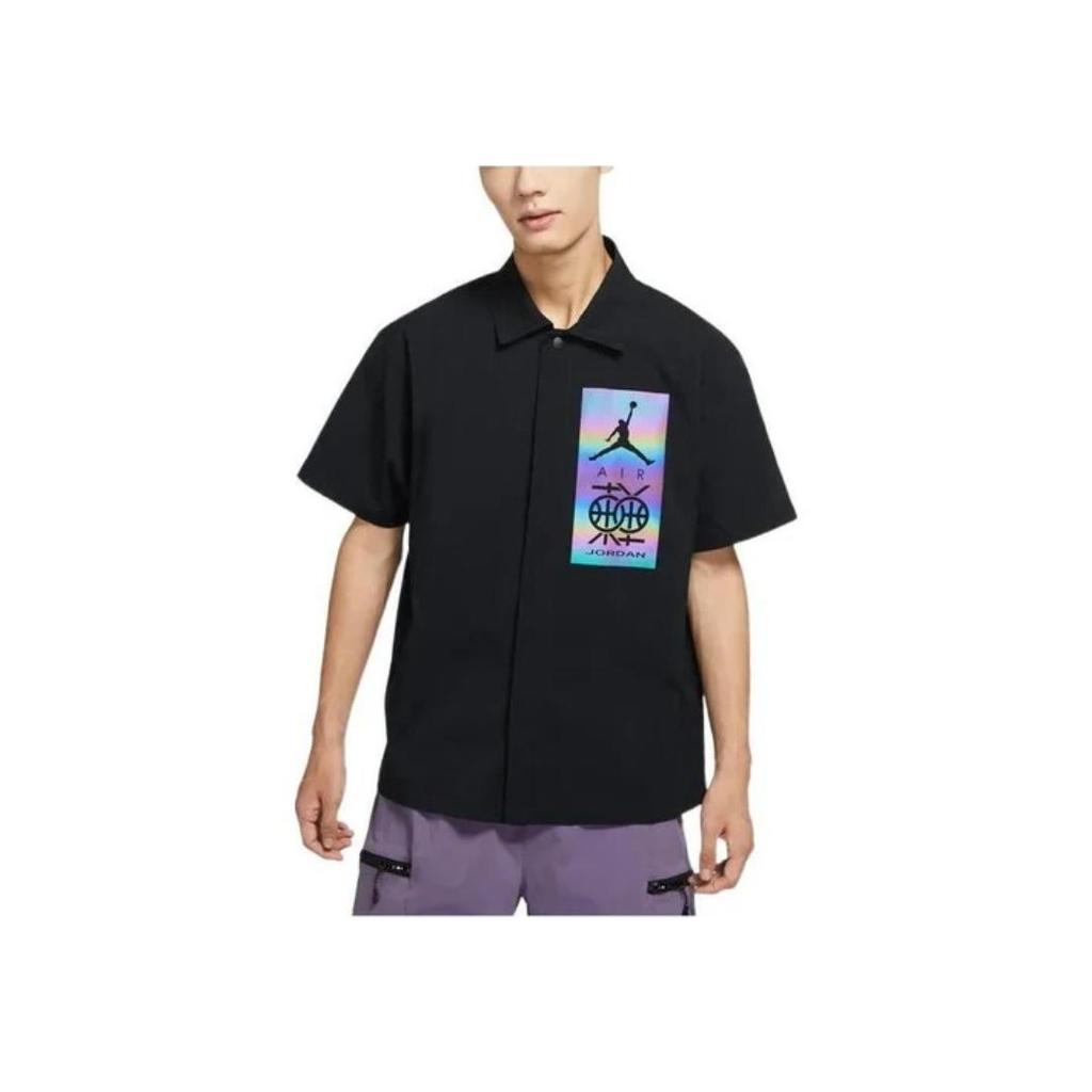 Jordan Laser Pattern Embroidery Short Sleeve T-Shirt Men Tops Black DV6283-010