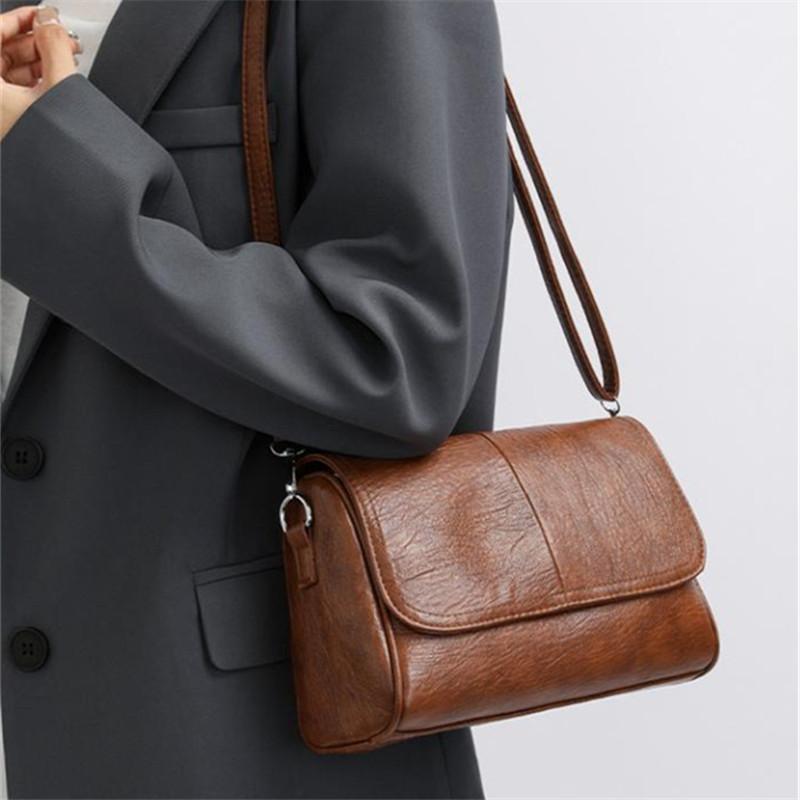 Ležérní Černá Hnědá Dámská Vintage Kožená Klopová Crossbody Taška, Měkká Koženková Taška přes Rameno, Všestranná Praktická pro Každodenní Použití