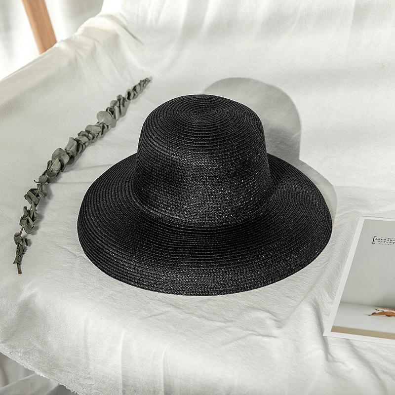 Solid Hepburn Style Elegant Straw Hat, Vintage Sun Protection Beach Woven Sun Hat for Women