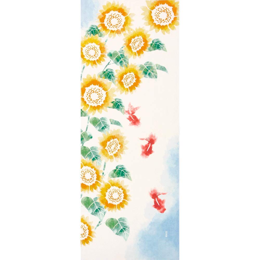 Hamamonyo Picture Tenugui Goldfish and Sunflowers (hand towel) -