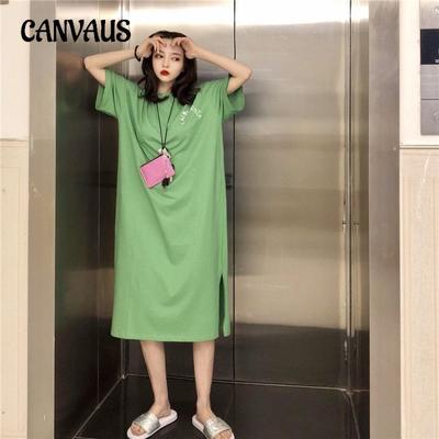 Vestito lungo da donna taglie forti, casual, largo, lungo al ginocchio, premaman, a maniche corte, con t-shirt