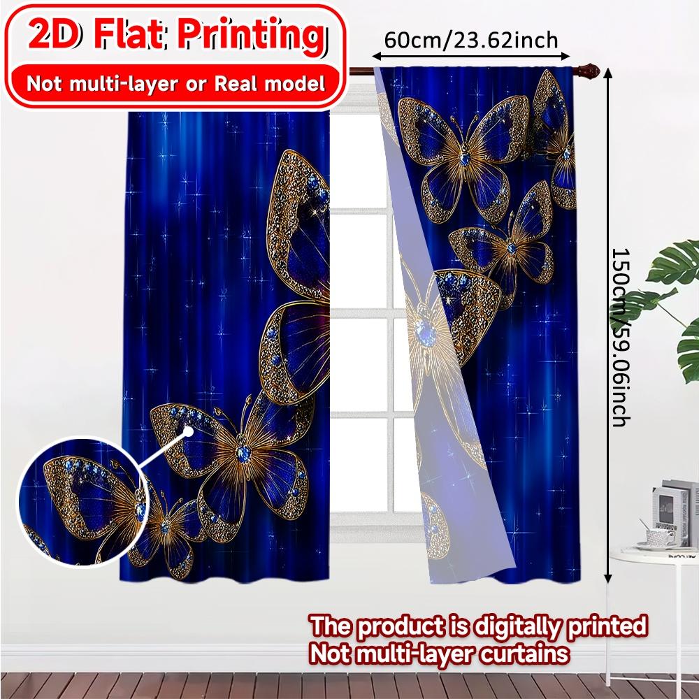 2D FLAT PRINTING 2pcs Curtains (Without Rod) Elegant Butterfly Design Modern Fashionable Curtainments During the New Year
