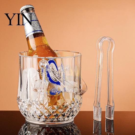 Stoßfester Eisbehälter mit Griff und Zange, Transparente Eiskübel mit Diamantschliffmuster für Bier, Champagner, Wein, Cocktails, Barzubehör KTV