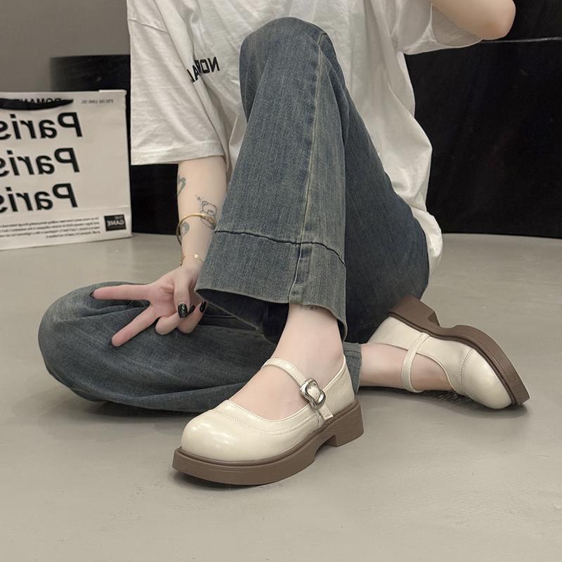 Classic Women Mary Jane Basic Slip On Flat Mid Heels Round Toe Shoes for Women Solid Leather Women Pumps Casual Shoes