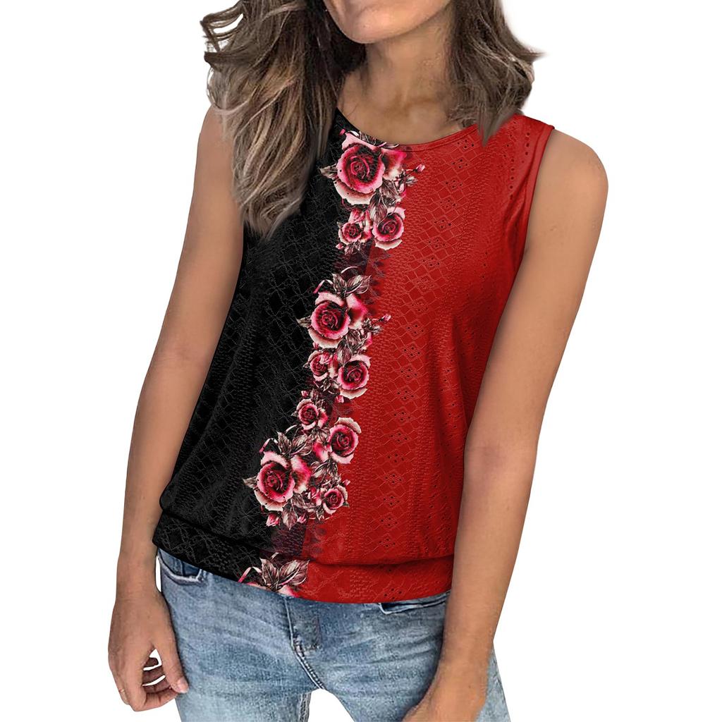 Women's Loose Fashion Casual Vintage Floral Print Crew-neck Sleeveless Summer Vest
