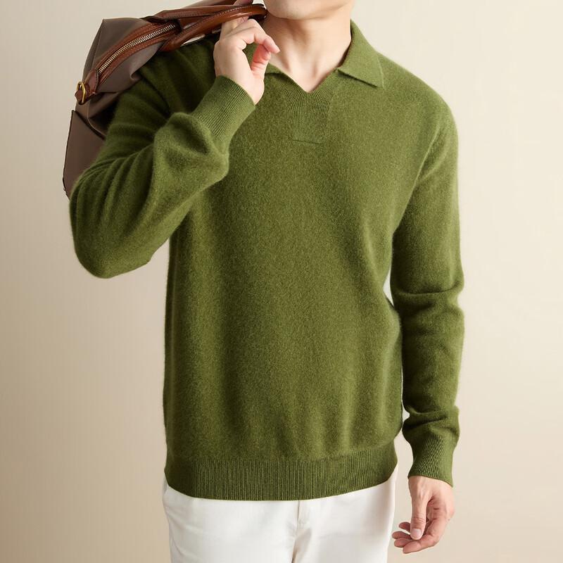 Peimeng Men's Cashmere-Blend Seagull Collar Pullover Sweater