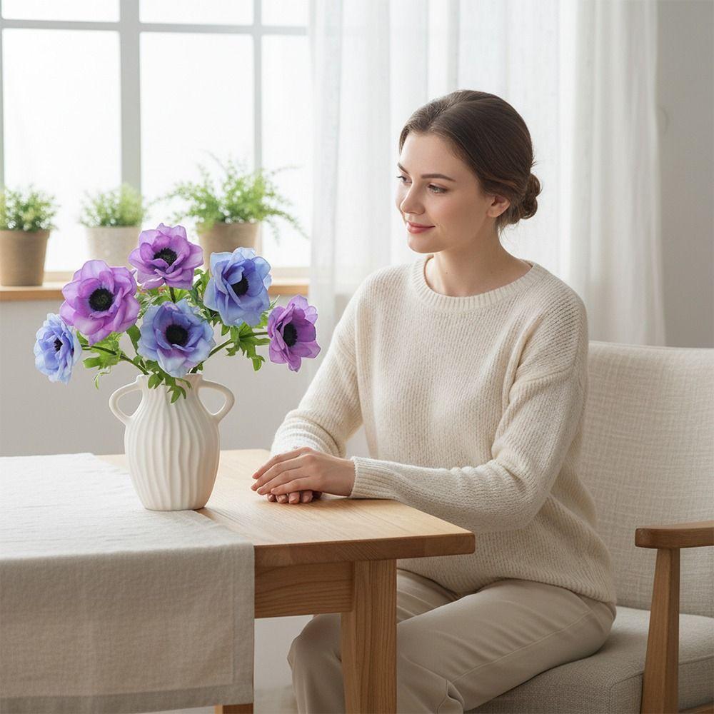 Multicolor Corn Poppy Artificial Flower Green Leaves Faux Flower Fake Flower Home Decoration