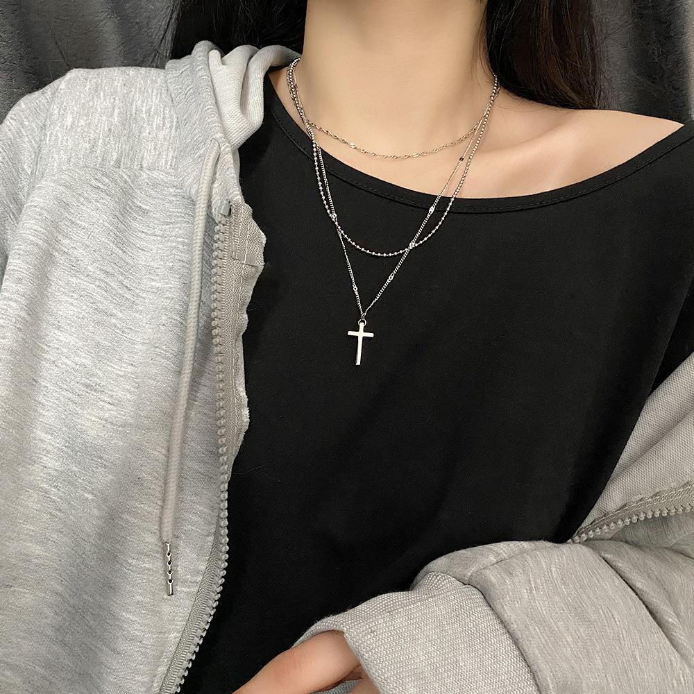 Three Layer Non Fading Titanium Steel Cross Clavicle Necklace For Women Fashion Jewelry