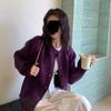Cardigan Tricot Violet Haut de Gamme Coréen - Col Rond, Style Preppy, Pull Brodé Automne