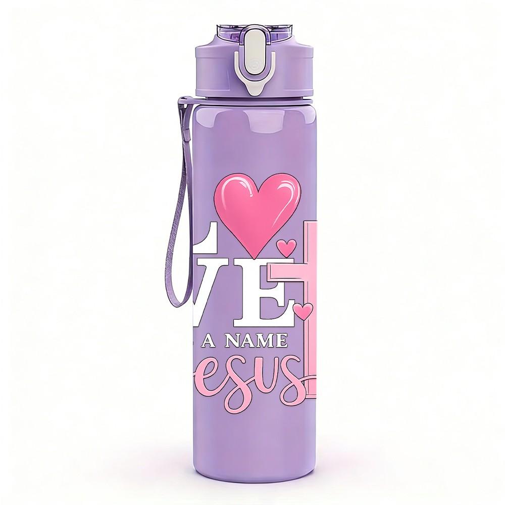1PC I Love JESUS Cross Heart Print 750ml Color Plastic Sports Water Bottle Leakproof Flip Straw Lid Suitable for Sports Office Home Use