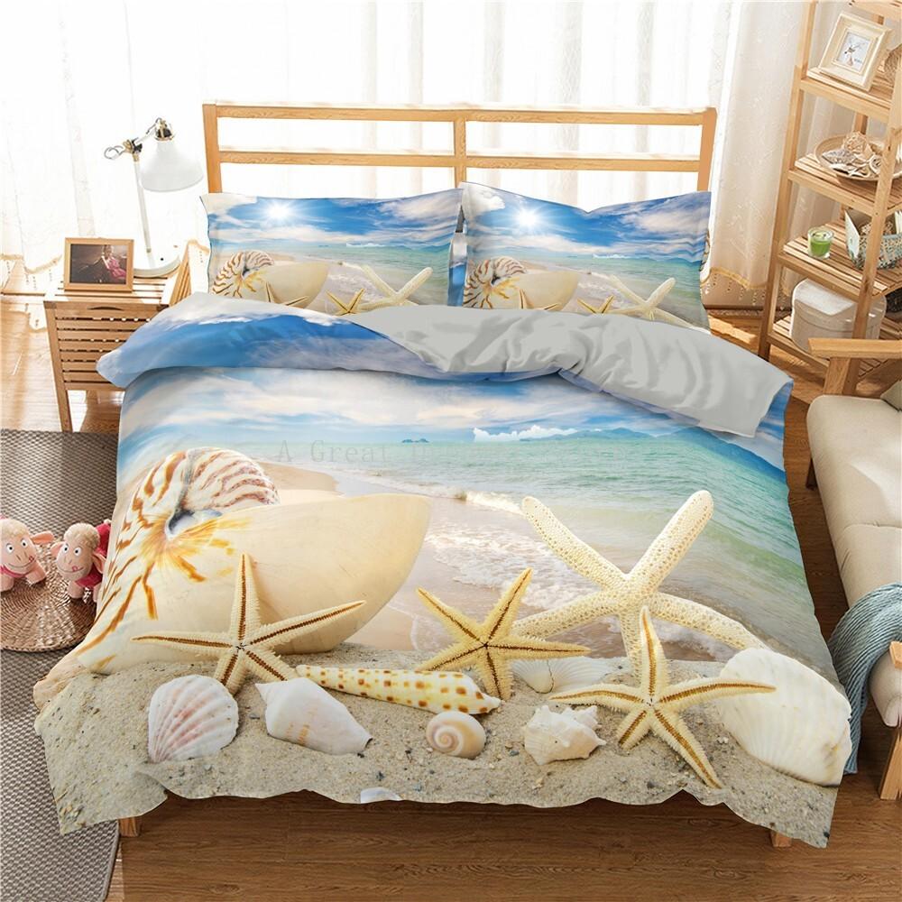 Ocean Povlečení Sada Pobřeží Pláž Povlečení Sada Modrá Hvězdice Sada do Postele Děti Teen Skořápka Domácí Textil Letní Přehoz Prošívaná Přikrývka
