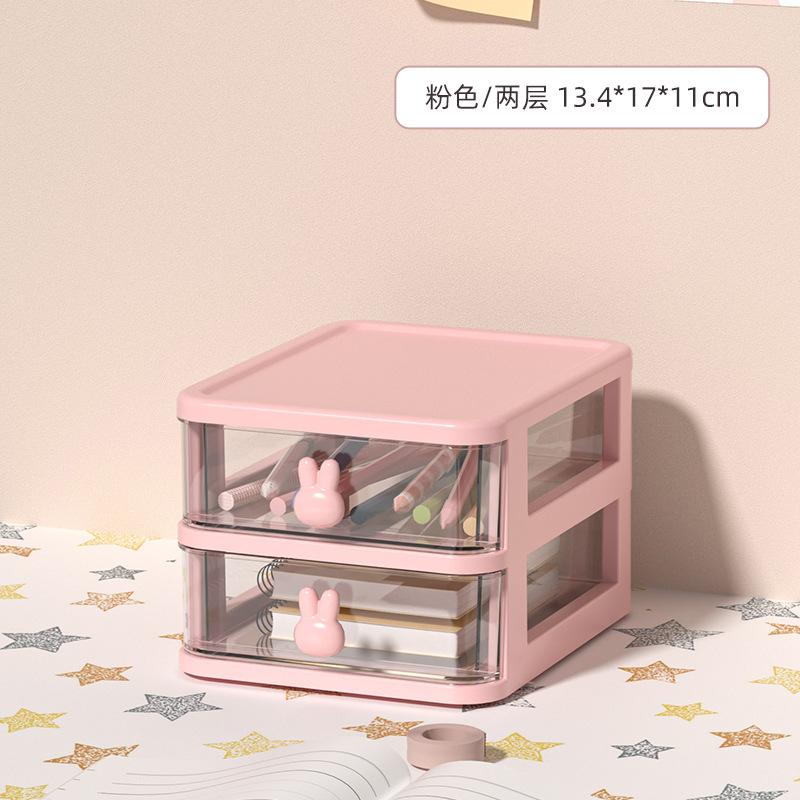 Mini Desktop Storage Cabinet with Transparent Drawers Cute Rabbit Plastic Stationery Makeup Organizer Table Organizer Management Storage Box