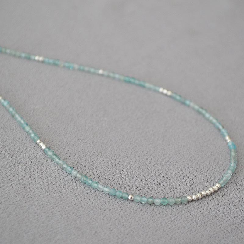 Healing Department Fashionable, Fresh and Elegant Niche Original Simple Sea Blue Treasure Real Stone Beaded Fine Necklace Collarbone Chain