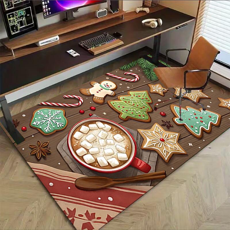 1PC Christmas cookies, hot cocoa Extra Large Non Slip Floor carpet, Office, family, bedroom Large Area Rug Indoor Rugs, Vibrant Colors