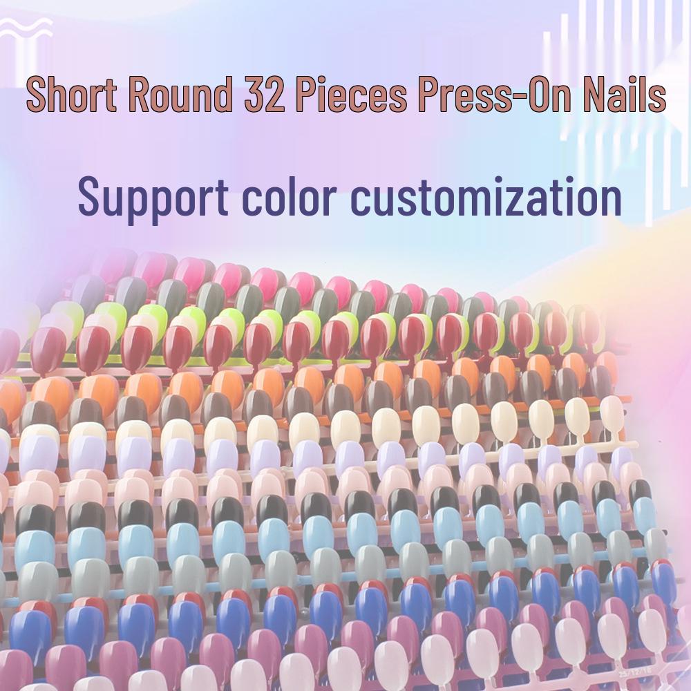 Glossy Solid Color Short Oval Nails: Dopamine Collection – 32 Pieces, Hot Selling.
