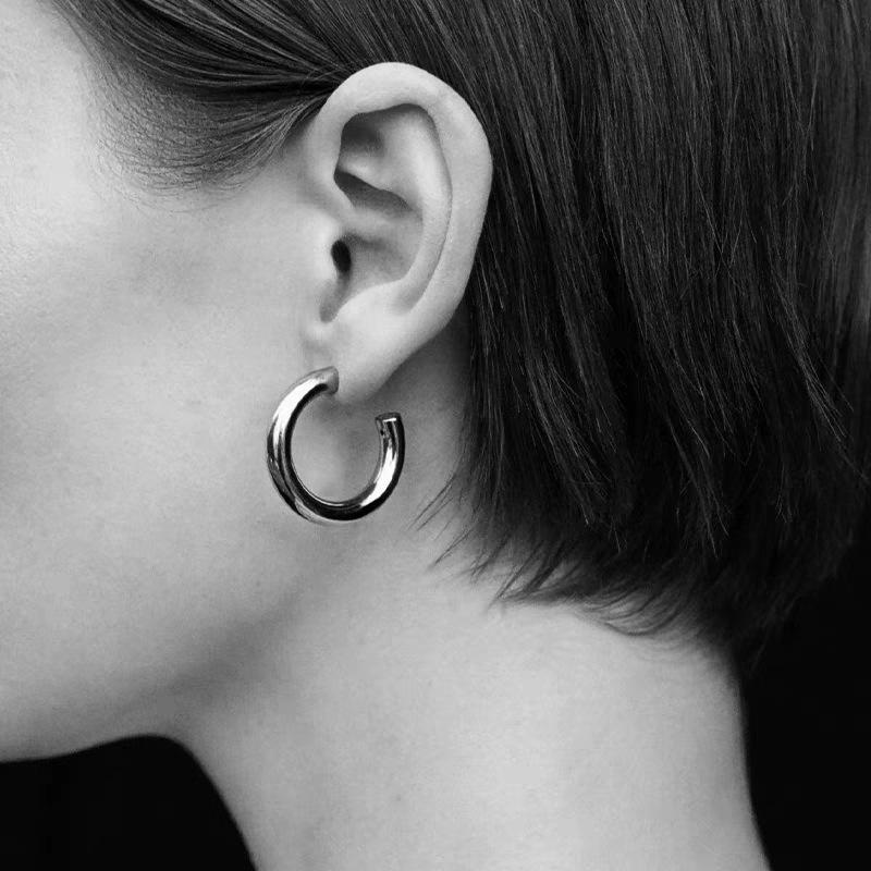 Fashion Commuting Must Enter C-Shaped Size Plain Ring S925 Silver Needle Stud Earrings Niche Temperament Personalized Earrings