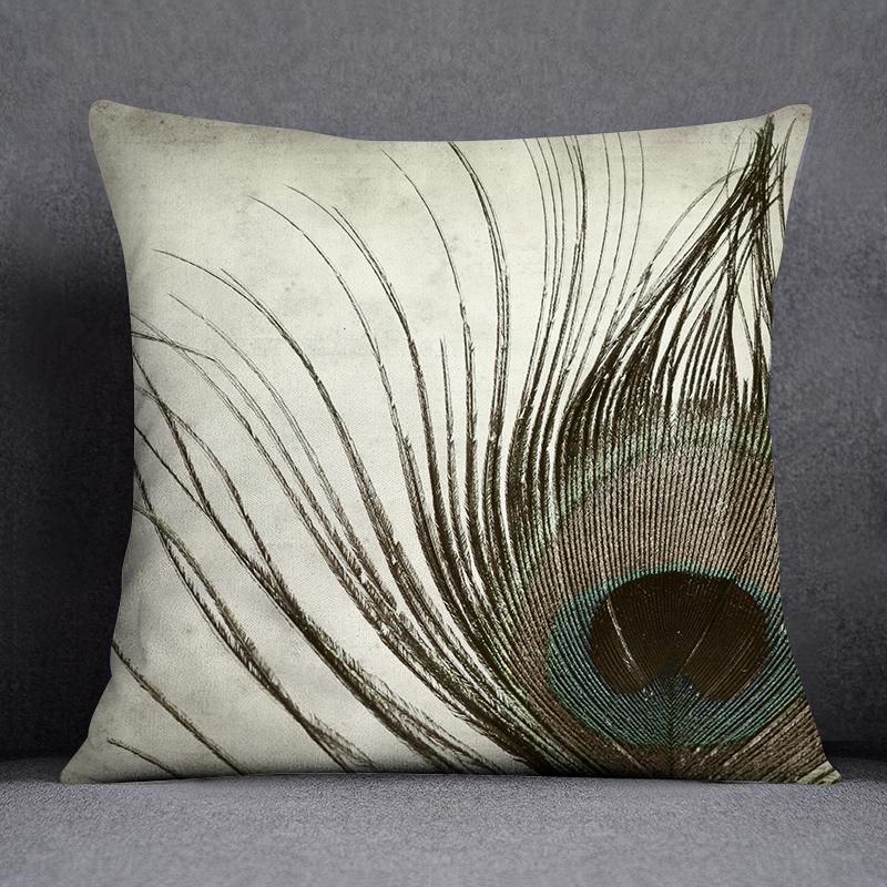 Dekorativní povlak na polštář se vzorem pavího peří Čtvercový povlak na polštář pro domácí kancelář Dekorativní povlak na polštář 45cm*45cm
