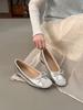 French Silver Inner Height Increase Single Shoes Women's 2025 New Spring and Summer Shallow Mouth Mary Jane Evening Shoes Ballet Style Beanie Shoes