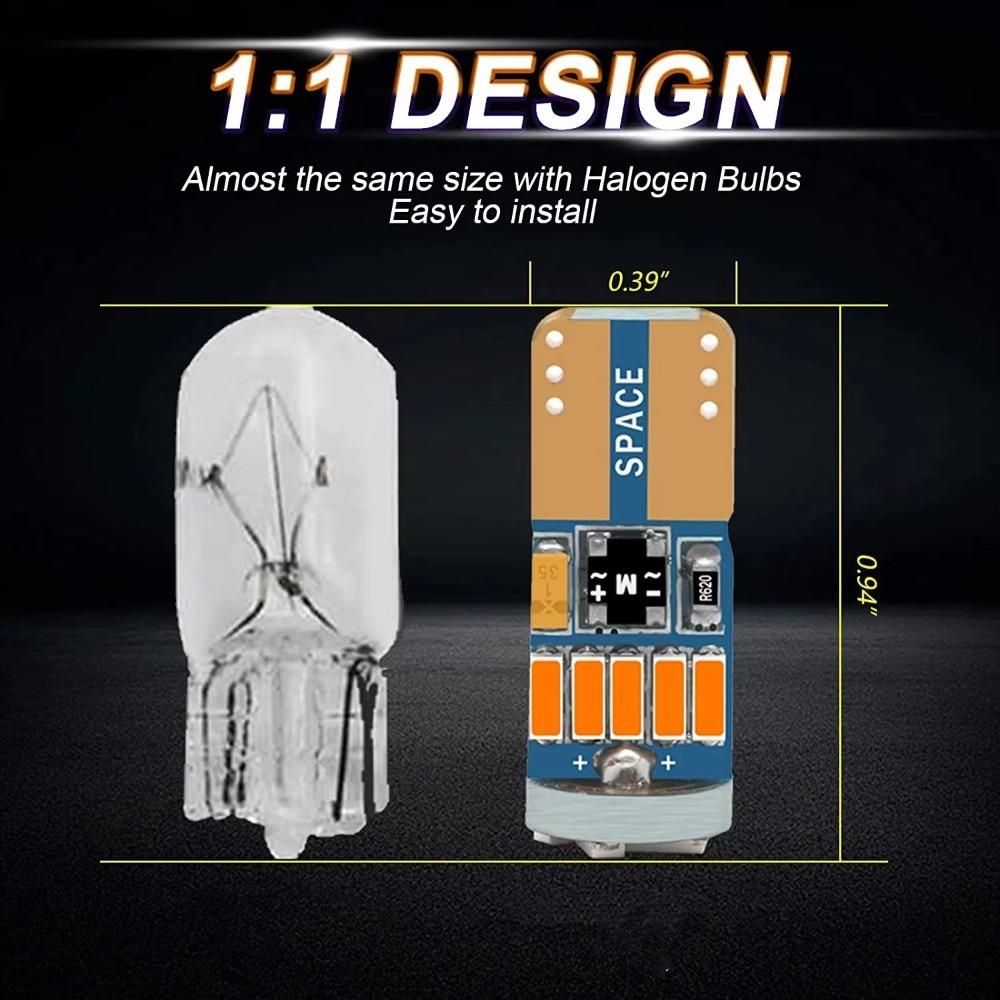 10pcs Super Bright T10 License Plate Light 168 12V Car LED Reading Bulbs 194 4014-15SMD Interior Lamps