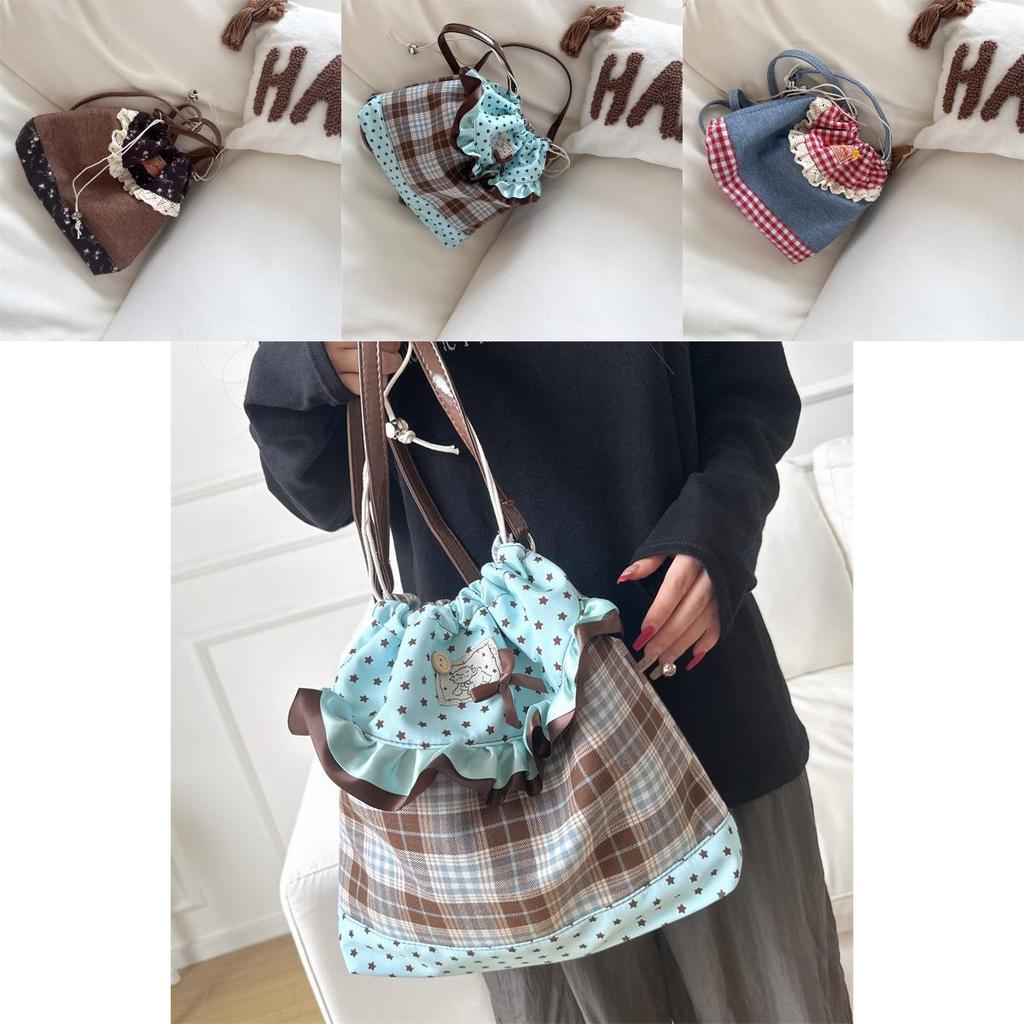 Nylon Lace Drawstring Backpack For Women With Sweet College Style Daily Use