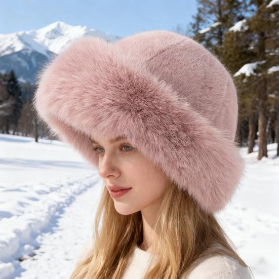Women Hat Solid Color Soft Imitation Mink Fur Hat Ear Protection Thickened Warm Autumn Winter Fluffy Hat