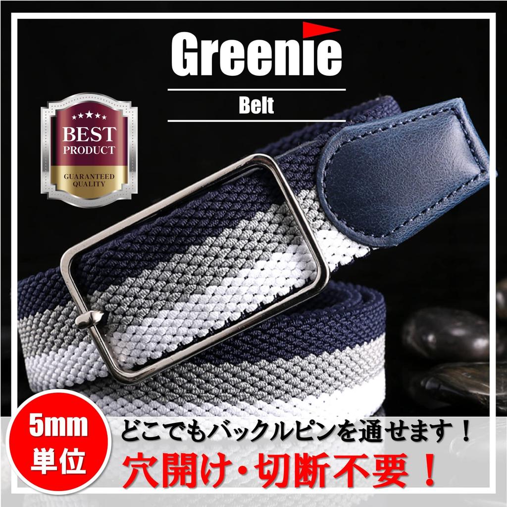 Greenie Golf Perfect for and Men's Belt, Tricolor, 105cm, Casual, Business, Outdoor, Work, Airsoft, Fishing, GR-2210-01 (Black)