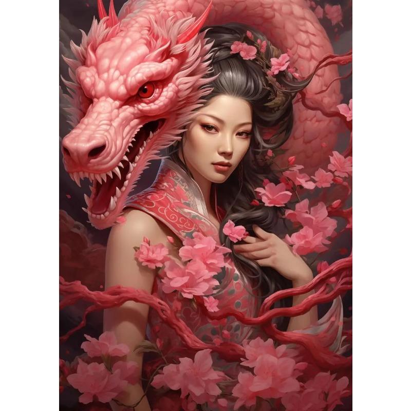 

Японский дракон гейша искусство постер холст настенные картины элегантность гейши картины настенное искусство фреска для украшения дома комнаты 21cm×30cm NoFrame