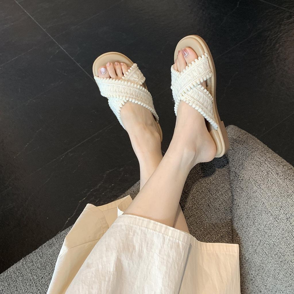 Grape mother has the same style in stock~ two versions~ holiday wind cross-woven open-toed outer wear cool slippers female summer