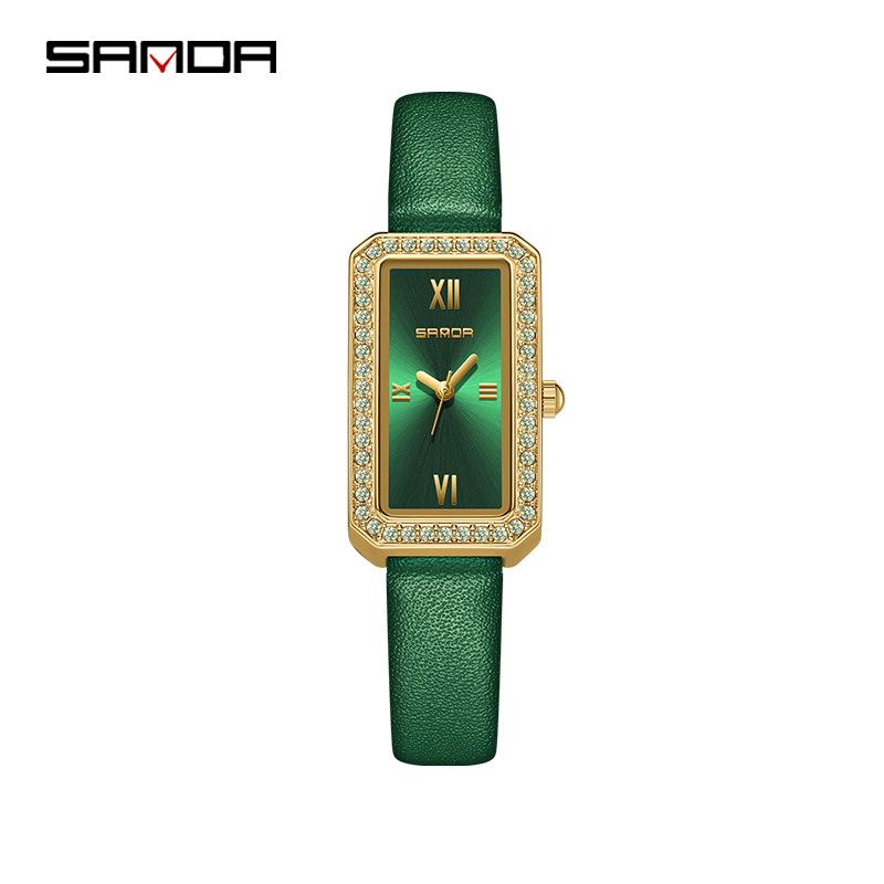 Fashion Sanda Top Brand Trendy Design Rectangle Dial Waterproof Quartz Movement Business Women Analog Wrist Watch