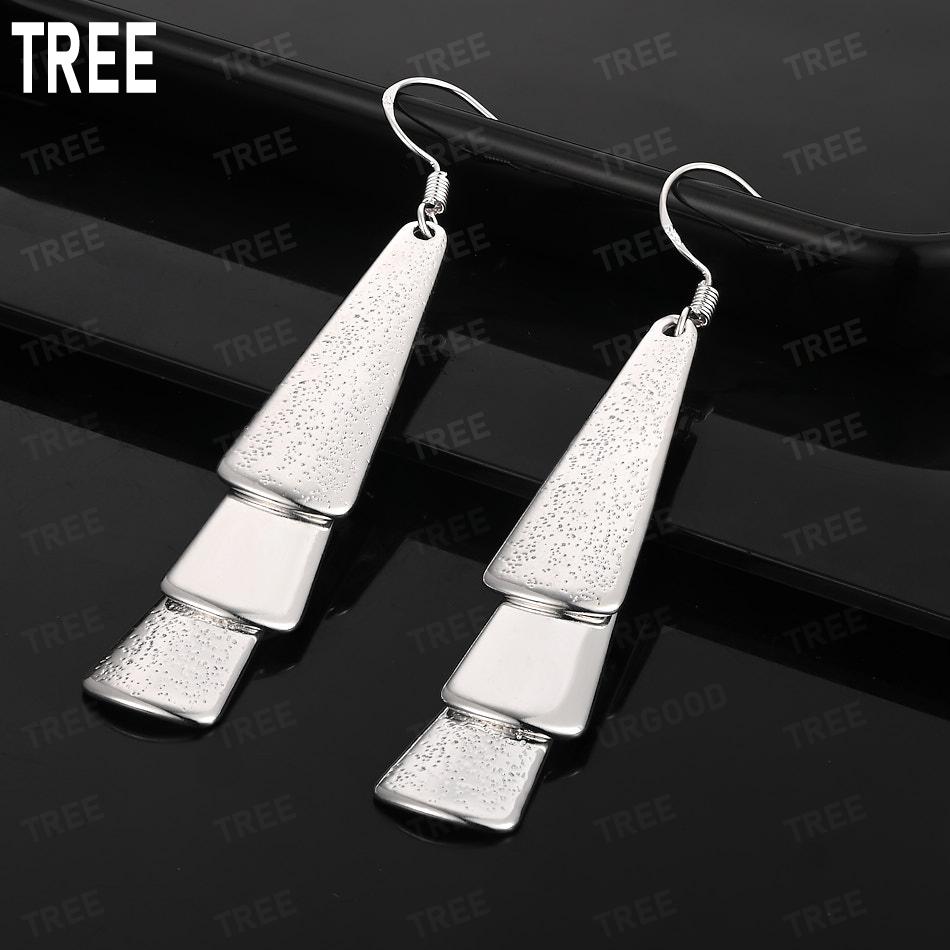 925 Sterling Silver Triangle Long Drop Earrings - Fashionable Party Jewelry