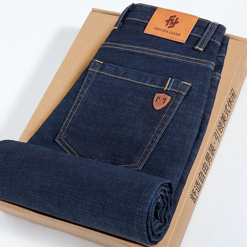 Autumn and winter new jeans fleece thickened loose straight business high-end elastic casual pants