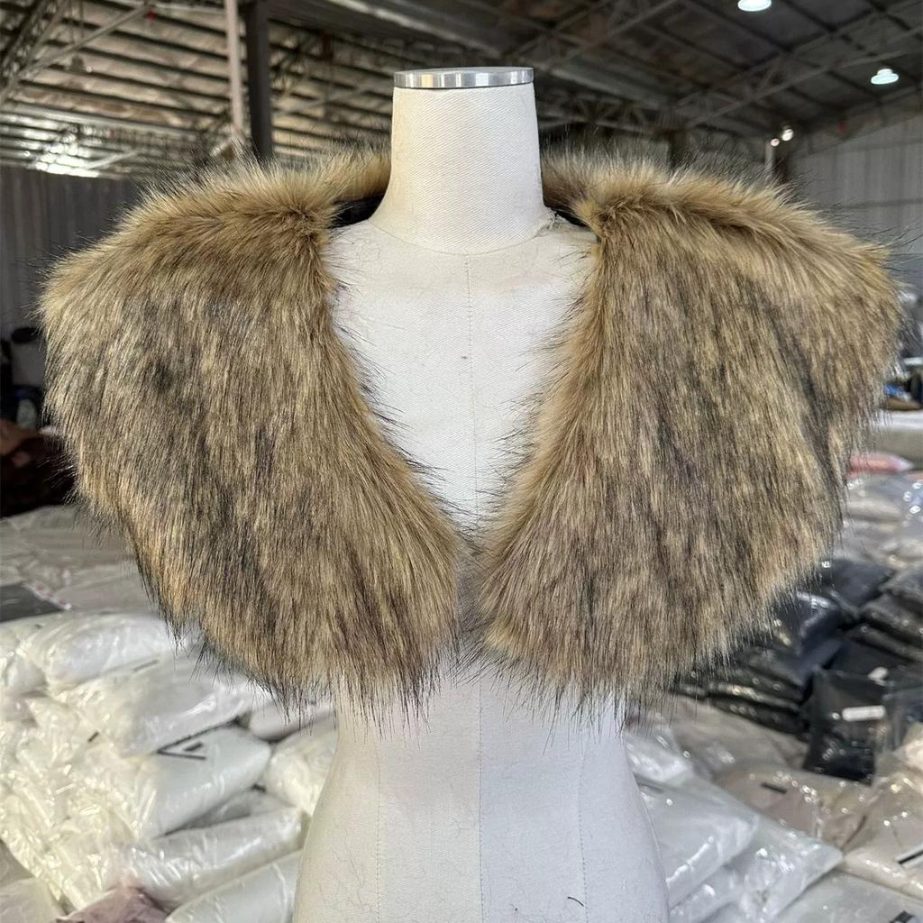 2025 Winter Fur Collar Faux Medieval Warrior Viking Fur Scarf Shawl Man Halloween Cosplay Faux Fur Scarf Costume