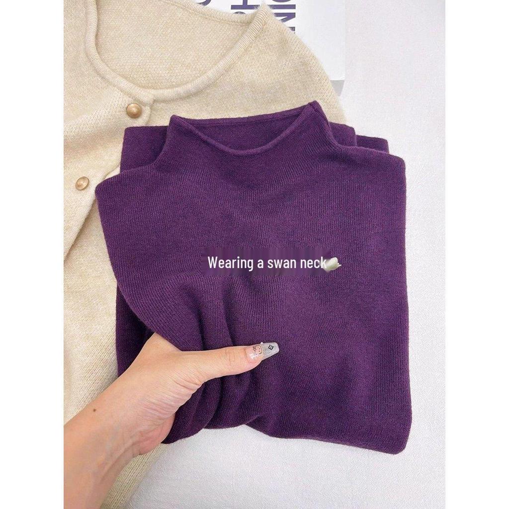 Women's Green Layered Knit Turtleneck Sweater - Autumn/Winter Collection
