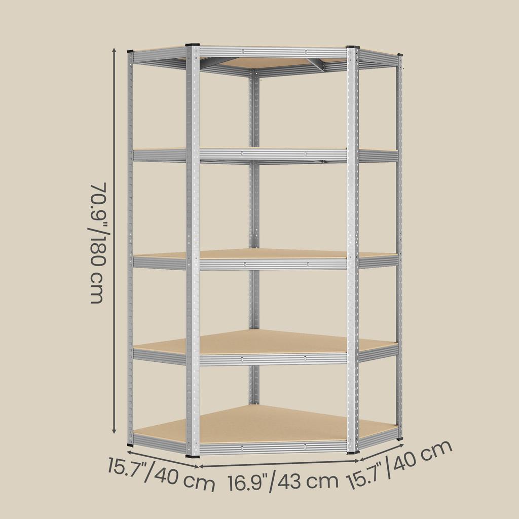 SONGMICS GLR080E01 Corner Shelving 5 Levels, Heavy Duty Shelf, Metal, Storage Shelf for Garage, Storage Room, Cellar Shelf