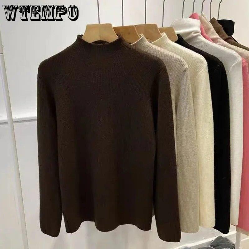 Plush Thicken Knitwear Women's Half High Neck Sweater Slim Top Warm Base Shirt Commuting Simple Casual Autumn Winter Pull Jumper