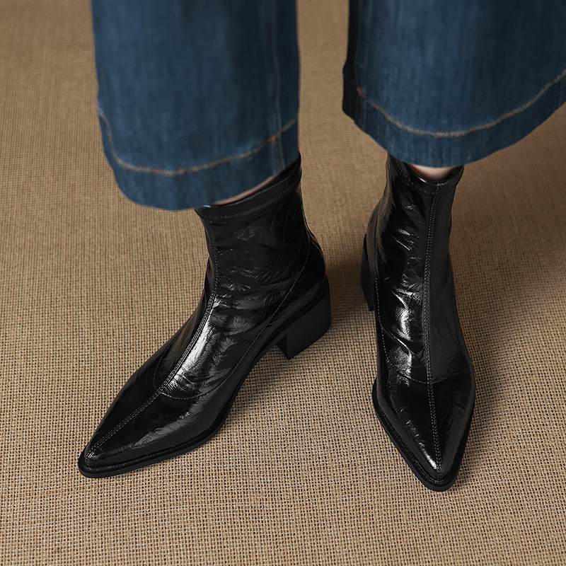 Krazing Po Microfiber Winter Pointed Toe Size 33 Western Boots Size 43 Concise Style Med Heels Ankle Boots