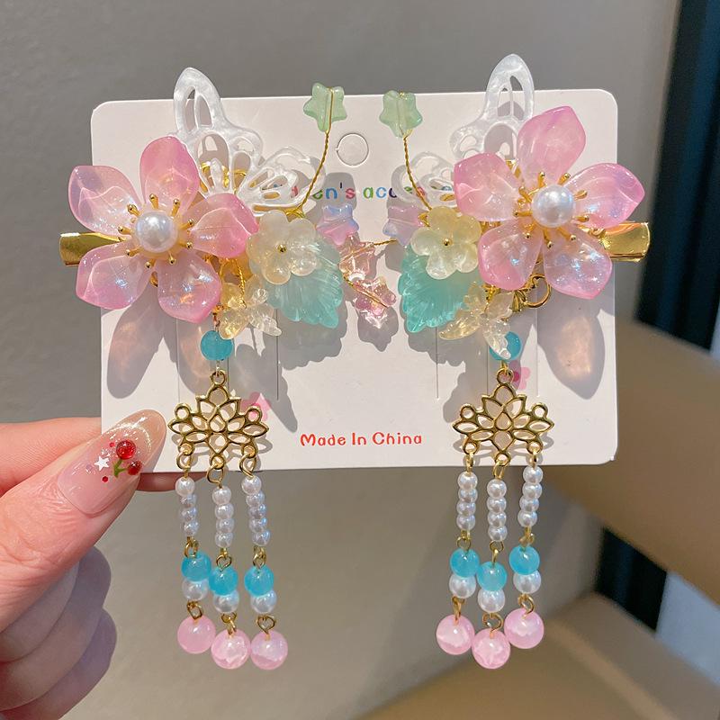 Chinese Style Hanfu Hairpin Set for Girls - Includes Hair Clips, Swaying Tassels, and Butterfly Accessories