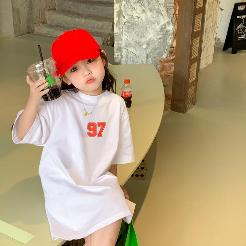 

Платье с круглым вырезом, милое повседневное с короткими рукавами и буквенным принтом в западном стиле для девочек 100 белый