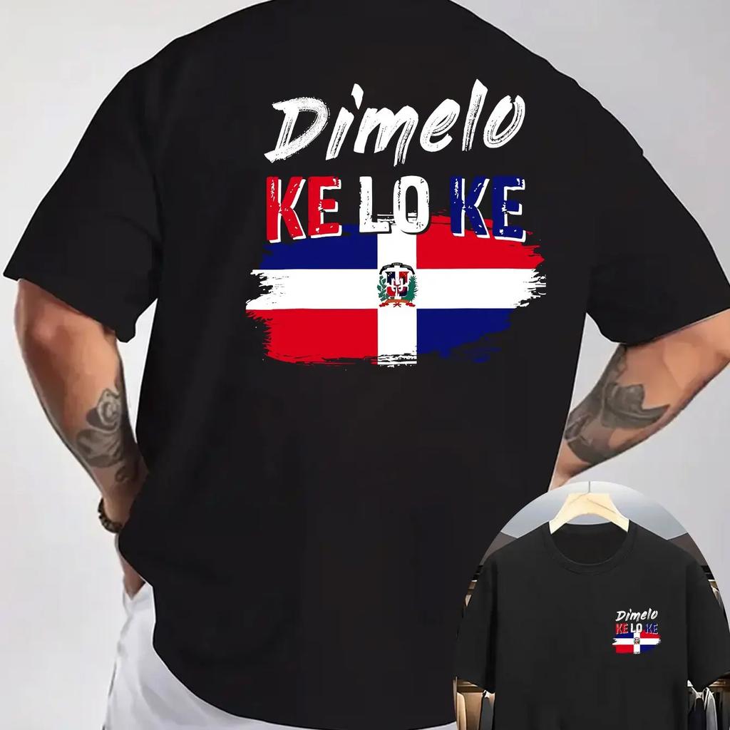 Mens Dominican Republic Flag Tshirt Dimelo Ke Lo Ke Pattern Hiphop Street Style Loose Casual Pure Cotton Summer Top