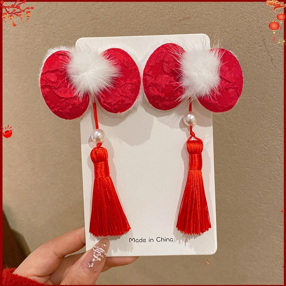 Plush Children Red Bow Hairpin Cat Ears Hanfu Hair Sticks All-match Ancient Style Hairpin  Girls