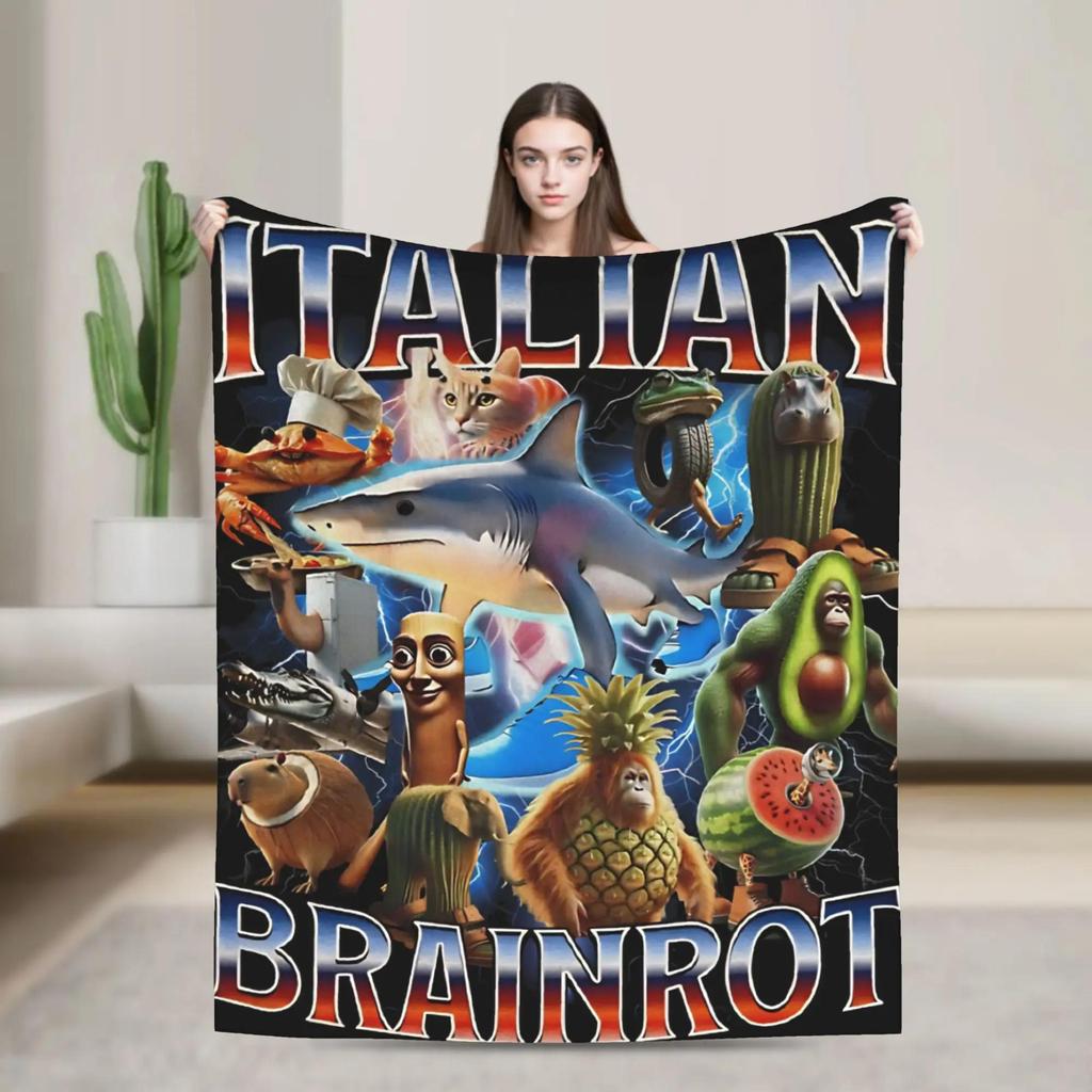 Halloween Italienische Gehirnfäule Meme Charaktere Design Decke Weiche Qualität Bettwäsche Überwurf für Winterreisen Heimdekoration Lustige Tagesdecke