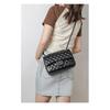(Black) Classic Style Temperament Single Shoulder Crossbody Bag, First Layer Cowhide Fashionable and Versatile Rhombus Chain Bag Popular Women's Bag