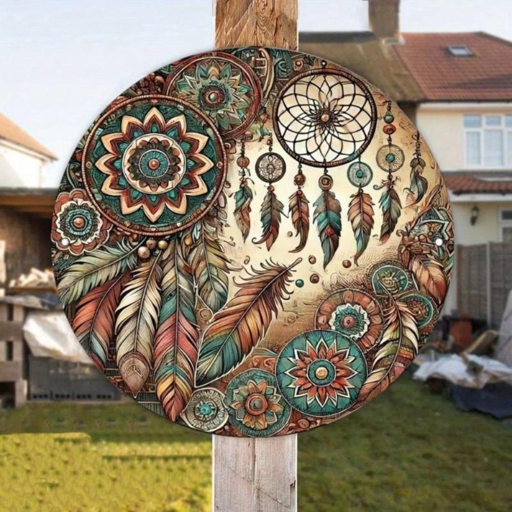 Metal Poster Round Mandala Wall Art 20cm Chakra Symbols Yoga Home Decor