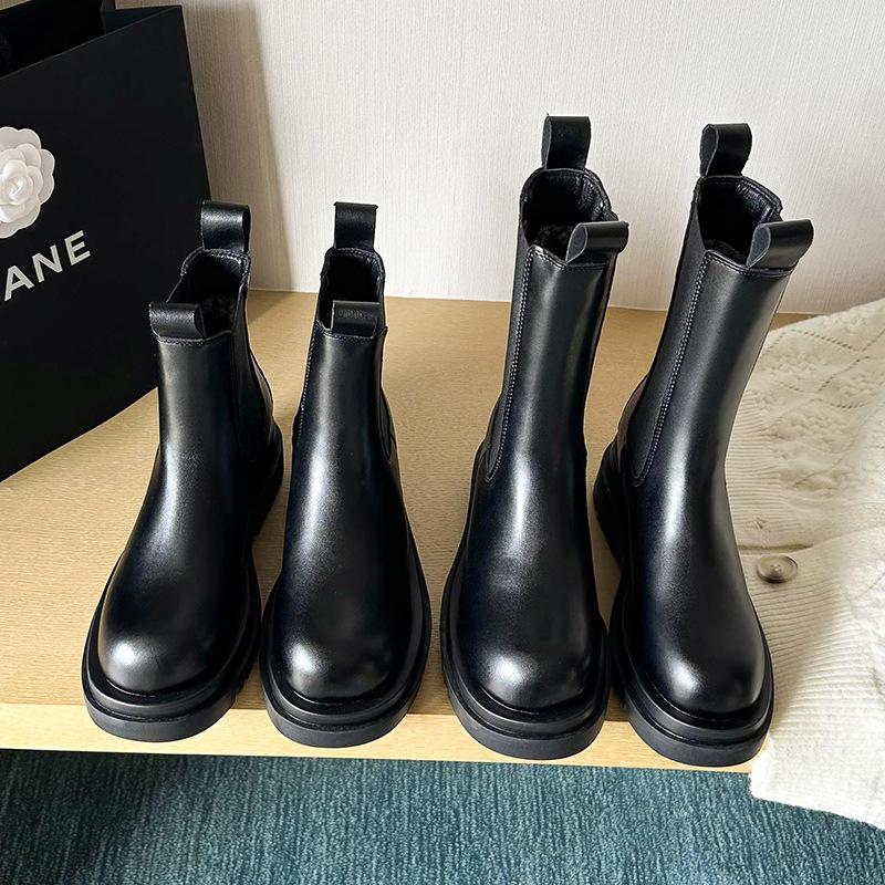 Snow Boots Women's New Autumn and Winter Platform Mona Chelsea Boots Women's Martin Boots Flat-bottomed Medium Tube Cigarette Boots Women