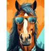 Stylish Horse With Glasses Stylish Horse With Glasses, 50X70 Cm, Dark Brown Wooden Frame, 230 Gsm Matte Paper