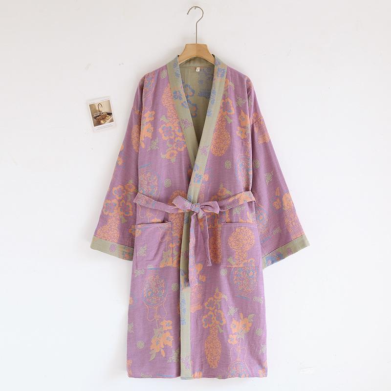 Women Sleeve Spring Autumn Bathrobe Printed Morning Robes Loose Home Wear Sleep Dressing Gowns